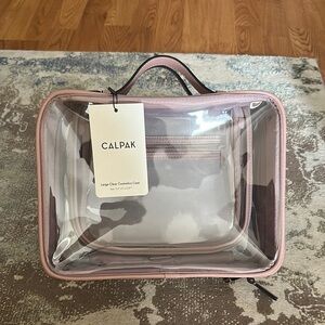 Calpak Large Mauve Transparent Cosmetic Bag with Zipper and Handle